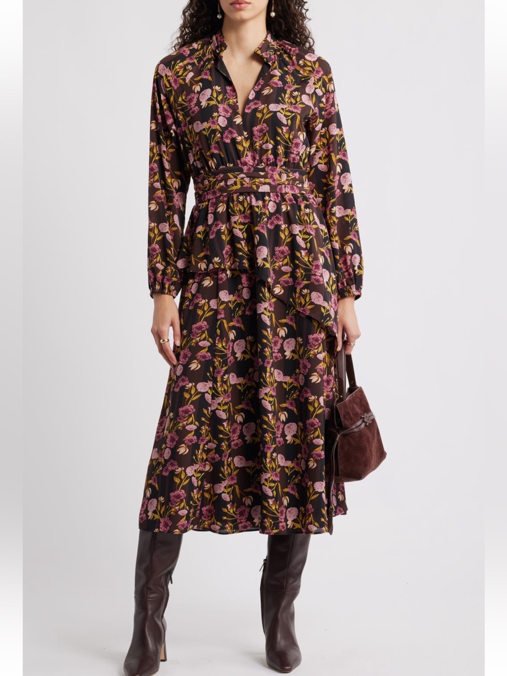Chelsea28 Long Sleeve Ruffle Midi Dress